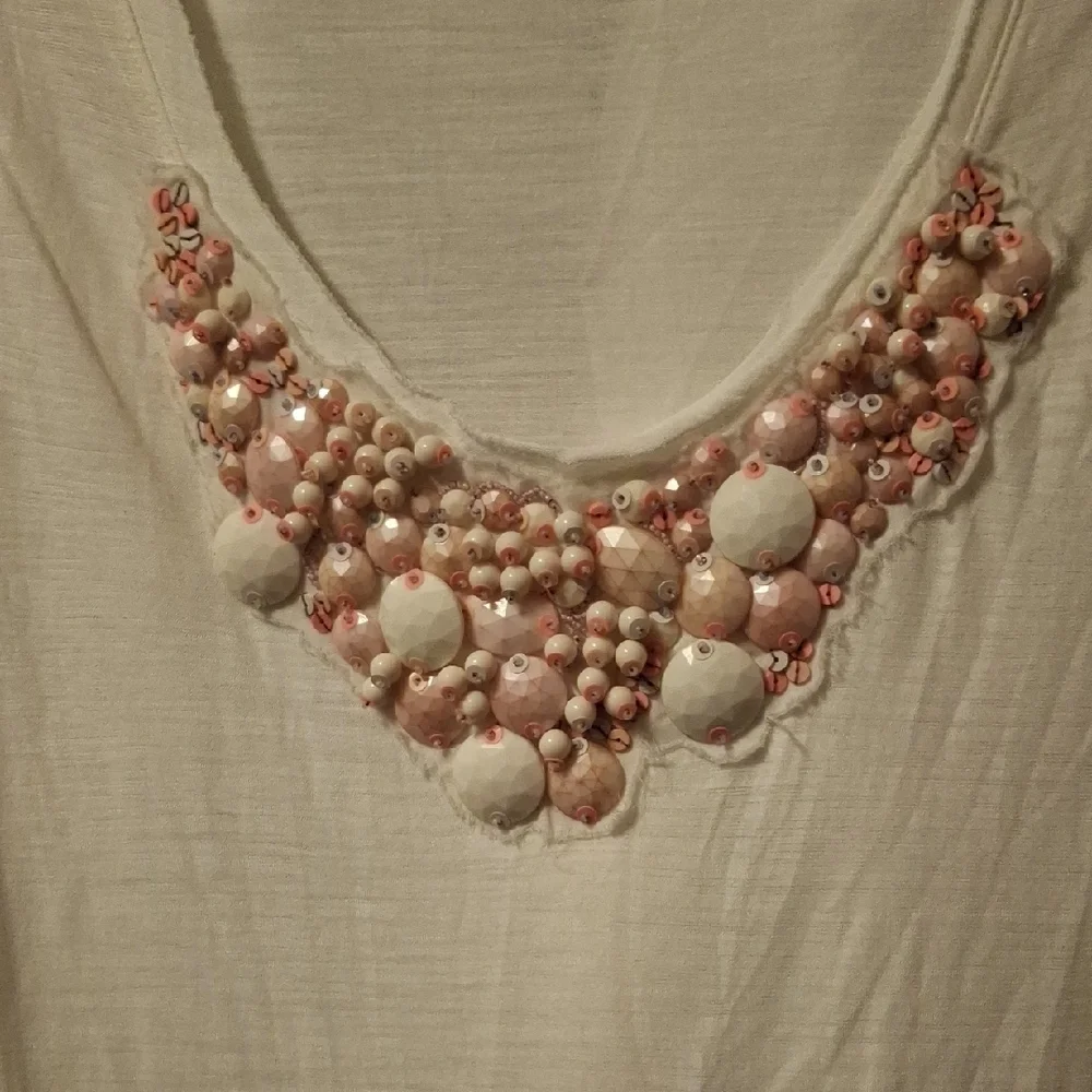 J. Crew Cream Top with Embellished Neckline Lg
